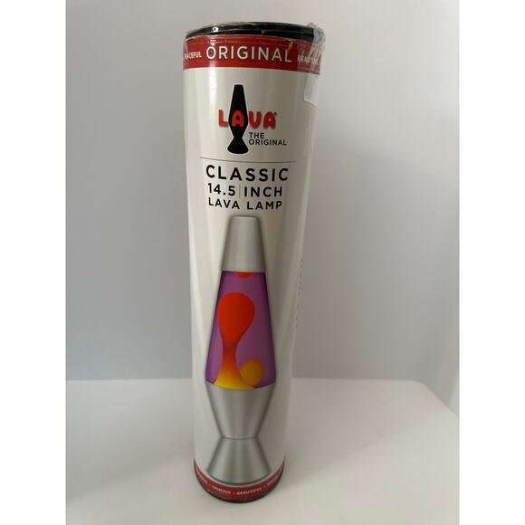 Original Lava Lamp Classic 14.5” Silver Base – Purple Liquid with Yellow/Red Wax - Picture 1 of 6